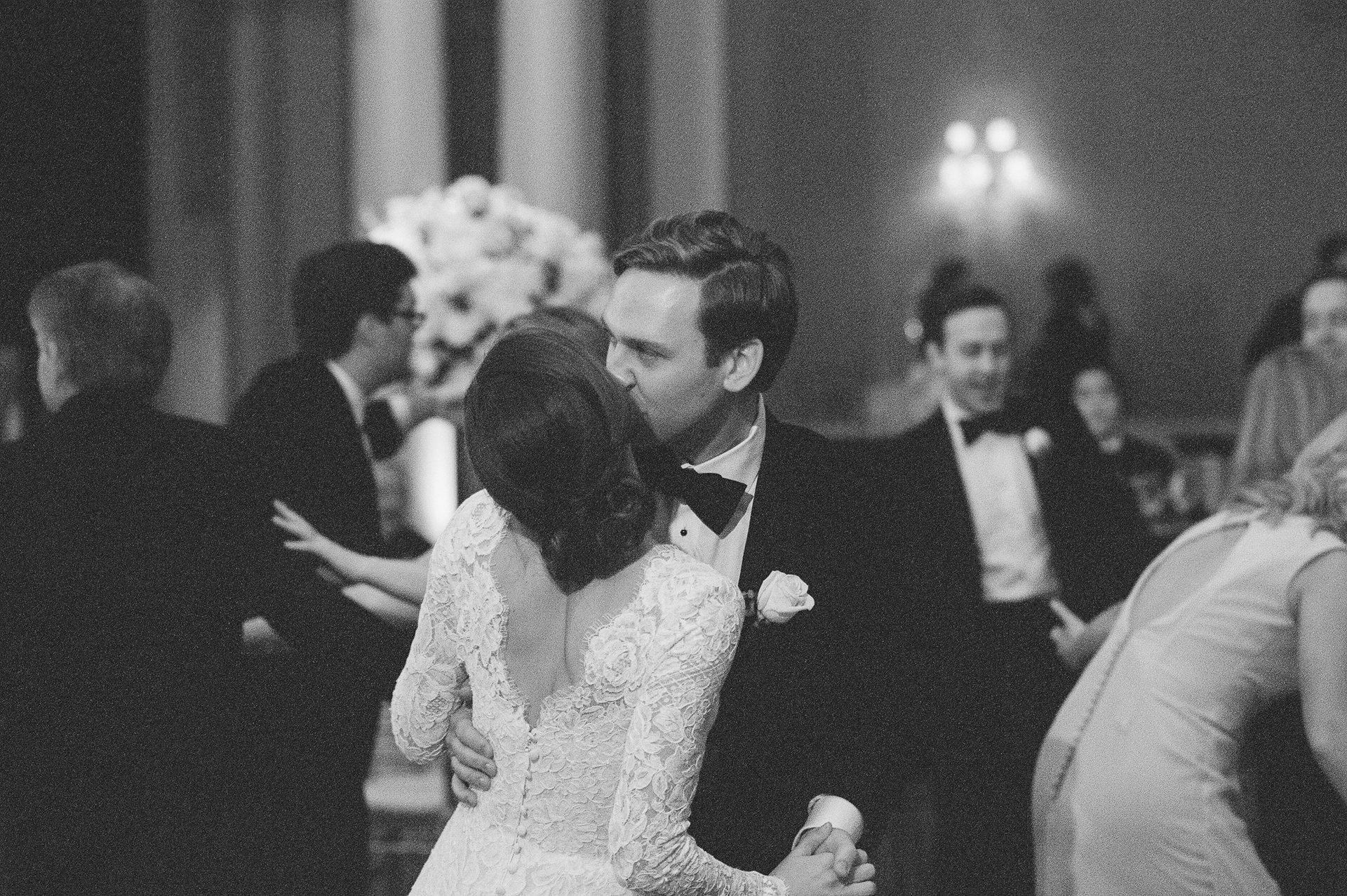 Bride and groom share a moment on the dance floor