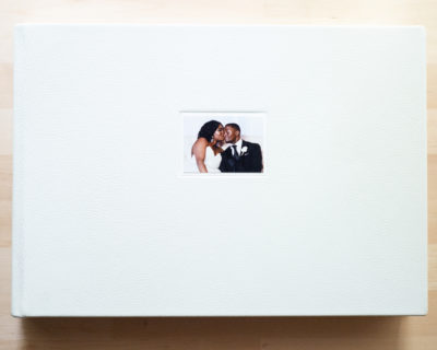 Wedding Album - 14x10 Duo in White Classic Leather and a Std. Photo Motif with Ivory Backing